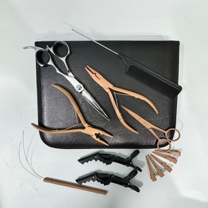 Kit de herramientas de extensión de cabello con microperlas de acero inoxidable Tan Peach logotipo personalizado aguja de coser alicates de extensión de cabello pinzas para el cabello - Product Image 3