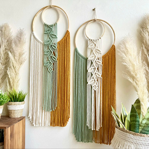 Suspension murale en macramé à motif de feuilles faite à la main pour la décoration bohème de la maison, entrée et couloir, vente en gros en provenance d'Inde - Product Image 1
