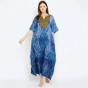 Op Maat Gemaakte Comfort Fit 100% Katoen Maxi Lengte Shibori Handgeweven Tie-Dye Loungewear Kaftan