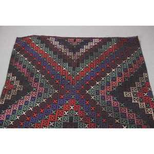 Alfombra Kilim Turca Vintage de 4,3x8,3 pies (131x252 cm), Alfombra de Lana Azul Sólida - Product Image 5