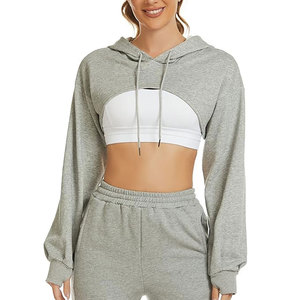Sudadera con capucha de invierno informal personalizada OEM para mujer, corte corto antibolitas transpirable de Color sólido con logotipo personalizado estampado bajo MOQ - Product Image 1