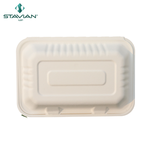 Blanco y marrón 1370 Ml 9x9 "Clamshell Biodegradable sin accesorios Nuevo tamaño diferente Bagasse Clamshells - Product Image 1