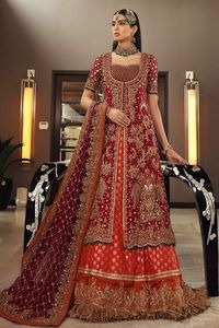 NEW LATEST INDIAN/PAKISTANI HEAVY <b>BRIDAL</b> <b>JACKET</b> WITH LEHENGA DRESS Embellished WITH CRYSTAL GLASS BEADS,STONE,DABKA Work @ 2023 - Product Image 2