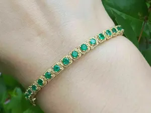 Emerald Moissanite <b>Diamond</b> <b>Bangle</b> <b>Bracelet</b> Vintage Style Women's <b>Diamond</b> Wedding Party Gift Main Alloy - Product Image 3