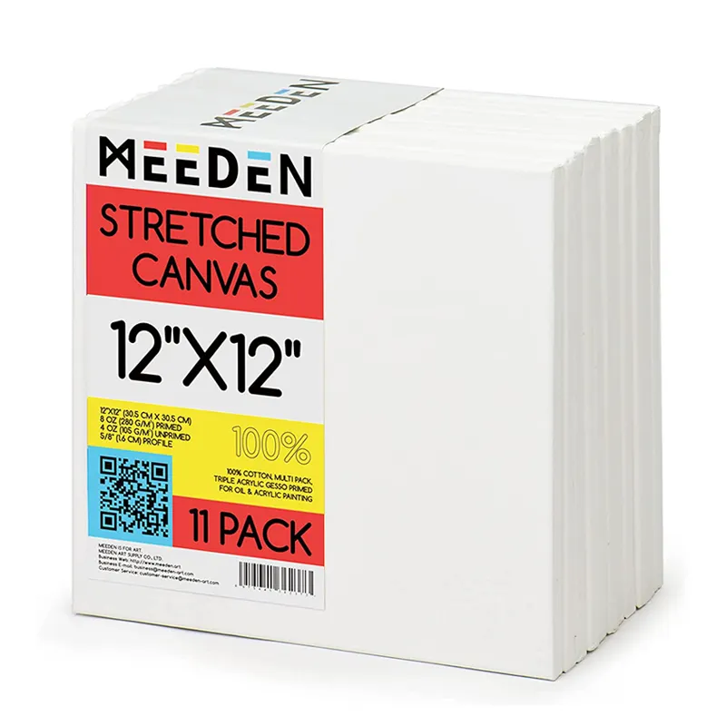 Meeden 11-Pack 12x12 Inch 8Oz Gesso Sơn Lót 100% Cotton Trống Canvas Nghệ Sĩ Kéo Dài Vải Nghệ Thuật Nguồn Cung Cấp Cho Bức Tranh