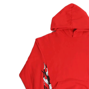 Trendy Fashion Men's <b>Red</b> Hoodie Color-blocked Pullover Hooded Cotton Blended Sweatshirt Basics <b>Top</b> For Men - Product Image 3