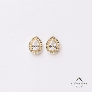 Boucles d'oreilles solitaires en cristal en argent sterling 925 - ton or - Product Image 4