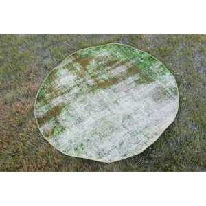 Tapis turc 4,1x4,1 pieds, tapis rond vintage, tapis en laine vert et blanc à imprimé animal - Product Image 3