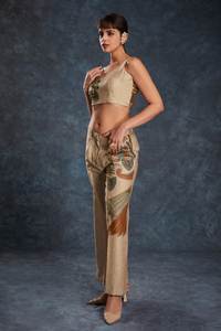 Ensemble haut et pantalon imprimé en lin marron prêt à porter Tailles XS-XXL tenue 2 pièces confortable pour femme pour un usage décontracté et quotidien - Product Image 4