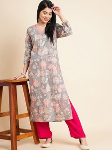 Nuevo Diseño Elegante, Kurta Larga de Algodón para Mujer, con Mangas Largas, Corte Recto, con Bordado, Ajuste Regular - Product Image 4