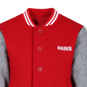 เสื้อแจ็กเก็ตสีแดงแขนสีเทากระดุมทรงเขาสัตว์แบบลำลองสำหรับฤดูหนาวสไตล์สตรีทบริการ OEM ตามสั่ง - Product Image 4