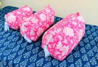 Sac de rangement de maquillage pour femme en coton indien fait main, doublure imperméable, style vintage multicolore, fermeture éclair durable