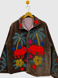 Veste à col mandarin brodée à la main avec motif cactus, manches longues, coupe ample, vêtements de printemps pour adultes, coton, taille plus pour femmes - Product Image 4