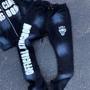 Sudaderas con capucha personalizadas con bordado desgastado, pantalones acampanados, joggers apilados, conjuntos de hombres, chándales apilados, chándales con cremallera de cara completa para hombres - Product Image 2