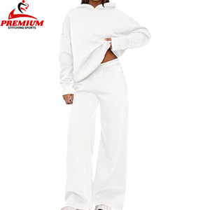 Chándal de mujer de color de estilo de algodón 100% de calidad superior chándal de dos piezas de gran tamaño liso para damas - Product Image 6