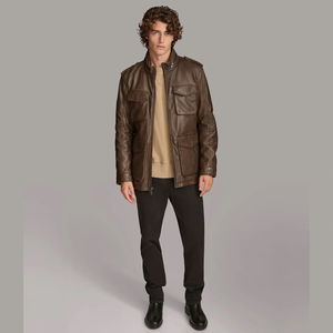 Veste de terrain en cuir pour homme, cuir véritable de qualité supérieure, vêtements d'extérieur, plusieurs poches, style classique, mode décontractée, fabricant OEM ODM - Product Image 2