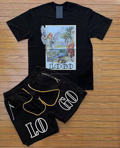 Ensemble deux pièces d'été sur mesure pour hommes, t-shirts à manches courtes et shorts, motif uni, 100% coton, séchage rapide - Product Image 6