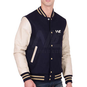 แจ็คเก็ตขนสัตว์ทำด้วยมือสำหรับผู้ชายและผู้หญิงพร้อมแขนเสื้อหนังและคอตั้งดีไซน์เบสบอลตัวอักษร - Product Image 3