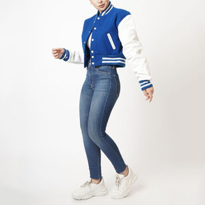 100% Wool <b>Material</b> Made Women Crop Varsity Jacket 2025 Custom Printed Design Women Crop Varsity Jacket OEM Serviced custom - Product Image 3