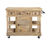 Table de travail de cuisine moderne VANDANA INTERNATIONAL sur roulettes avec chariot îlot rustique en bois de manguier