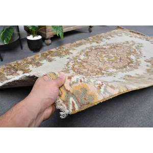 Vintage Classic Turkish Rug Beige <b>Brown</b> 4.1x8.3ft Handmade <b>Wool</b> with Latex Backing Rectangular Patchwork Pattern for Bedside - Product Image 3