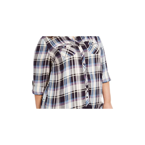 Camicia Utility in Flanella Style Co Plus Size, Navy Plaid, Taglia 0X - Casual, Stile Western, Formale, Stampa OEM, Top con Bottoni Decorativi per la Primavera - Product Image 2