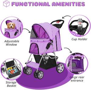 Carrito de paseo para mascotas sencillo y amigable, nuevo modelo de estructura de acero estilo cochecito para mascotas, para viajar, en el mercado, en el exterior, en el mercado, en el exterior - Product Image 3