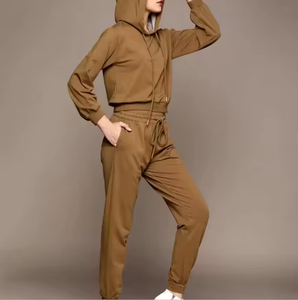 Stylish <b>Brown</b> Blank Hoodies and <b>Jogger</b> Set Comfortable Active Wear Perfect for Casual Days and Effortless Everyday Fashion - Product Image 6