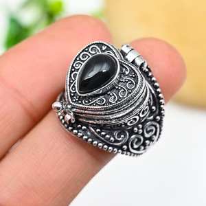 Black <b>Onyx</b> Pill Box Ring Adjustable 925 Sterling Silver Secret Message Box Ring Handmade Jewelry Holiday Gift - Product Image 5