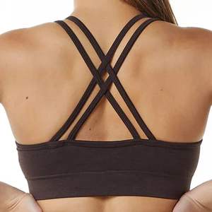 Soutien-gorge de sport et de yoga pour femme, sans couture, simple, dos croisé, maintien élevé, écologique, respirant, push-up, anti-chocs, avec logo frontal - Product Image 3