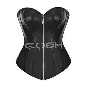 Corset tendance en cuir noir avec panneau gris, haut sexy pour femme, idéal pour les soirées en club – Fabricant - Product Image 4