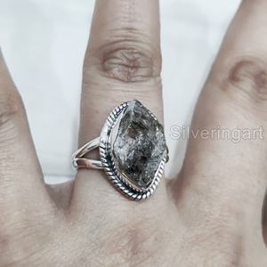 Joyería de piedra cruda anillo de mujer Natural Herkimer diamante piedra preciosa piedra natal anillo bohemio Navidad 925 anillo de plata esterlina - Product Image 2