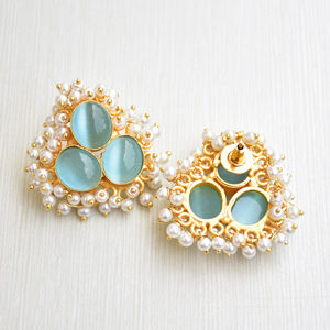 Boucles d'oreilles pendantes en laiton tendance, pierre semi-précieuse naturelle, finition en laiton antique, style avant-gardiste, haute qualité - Product Image 3