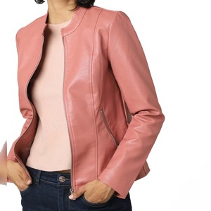 High Quality Custom Women's Stand Collar Leather Jacket Stylish Zipper Closure Breathable Windproof Winter <b>Cotton</b>-<b>Raw</b> Wholesale - Product Image 2