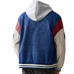 Tous les jours décontracté à manches longues collège Baseball Varsity vestes Vintage motif brodé en cuir Patchwork support toile - Product Image 4