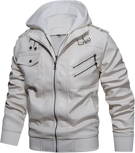 Veste d'hiver en cuir véritable avec finition élégante, de haute qualité, séchage rapide, coupe ajustée, poche avant, veste de motard - Product Image 4