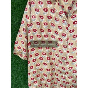 Men's Summer Beach <b>Shirts</b> Slim Fit Button Down Hand-Floral Block Printed Modal Silk Short Sleeve Ajrakh Style - Product Image 3
