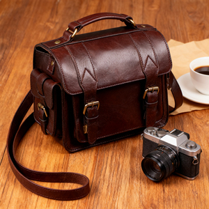 Nhà sản xuất tùy chỉnh màu nâu sẫm da DSLR máy ảnh trường hợp cao cấp TOP hạt da máy ảnh Túi Messenger cho Mirrorless - Product Image 4