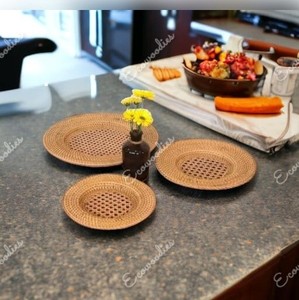 Natural Handmade Weave Rattan Teapot <b>Trivet</b> Mats for Kitchen Table Heat Resistant Non-slip Wicker Coaster Kitchen Accessories - Product Image 2