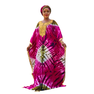 Robe kaftan bohème en coton tie-dye pour femmes, manches courtes, coupe ample, longue robe de nuit d'été, robe de plage - Product Image 2