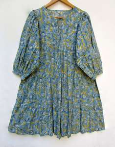 Meilleure vente blanc Violet coton lavable bouton imprimé fleuri manches longues bloc imprimé niveau décontracté Vintage a-ligne longueur au genou - Product Image 4