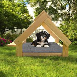 Cuccia per Cani da Interno in Legno Well Home con Porta Ciotola, Gabbia per Animali Colore Legno - Product Image 3