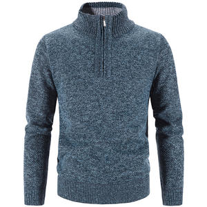 Automne hiver hommes couleur unie à manches longues col roulé fermeture éclair mâle pull sweat respirant survêtement tricoté pull - Product Image 4