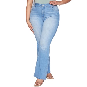 Womens Mid Rise <b>Flare</b> Leg Jeans Dark Indigo Wash Slim Fit Denim Pants Vintage Inspired Bell Bottom Trousers - Product Image 1