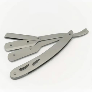 Navaja de afeitar recta de peluquero de acero inoxidable sólido con logotipo personalizado recubierto de plata con hoja expuesta - Product Image 3