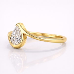 Lab Grown Pear Cut Diamond Solitaire <b>Ring</b> with 9K Gold Excellent Cut Prong Set Rhodium Plated-Women's Engagement Collection - Product Image 3