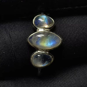 1.52 Carat Natural Rainbow <b>Moonstone</b> 925 Sterling Silver <b>Ring</b> with Rhodium Plating and Bezel Setting Fine <b>Ring</b> for Parties - Product Image 2