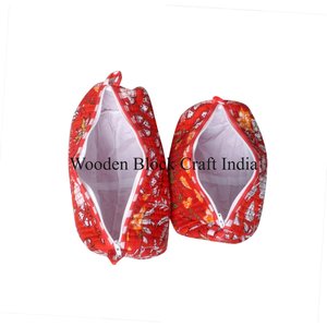 Ensemble de toilette en coton imprimé à la main, rouge, magnifique, 3 pièces, grande capacité, sac à fermeture éclair lavable, durable, réutilisable, pour les voyages - Product Image 6