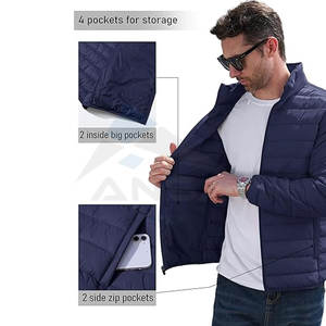 Chaqueta acolchada ligera para hombre con logotipo personalizado, abrigo aislante resistente al agua con cuello levantado y cremallera completa, embalaje fácil - Product Image 5