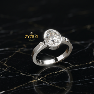 14K Gold Bezel <b>Set</b> Round Cut Engagement <b>Ring</b> with Side Accent Stones - Product Image 4